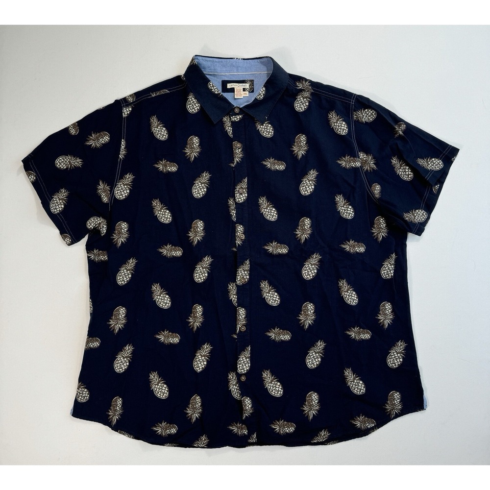 Carbon 2 Cobalt Mens 2XL Blue Linen Cotton Pineapple Button Down Vacation Shirt
